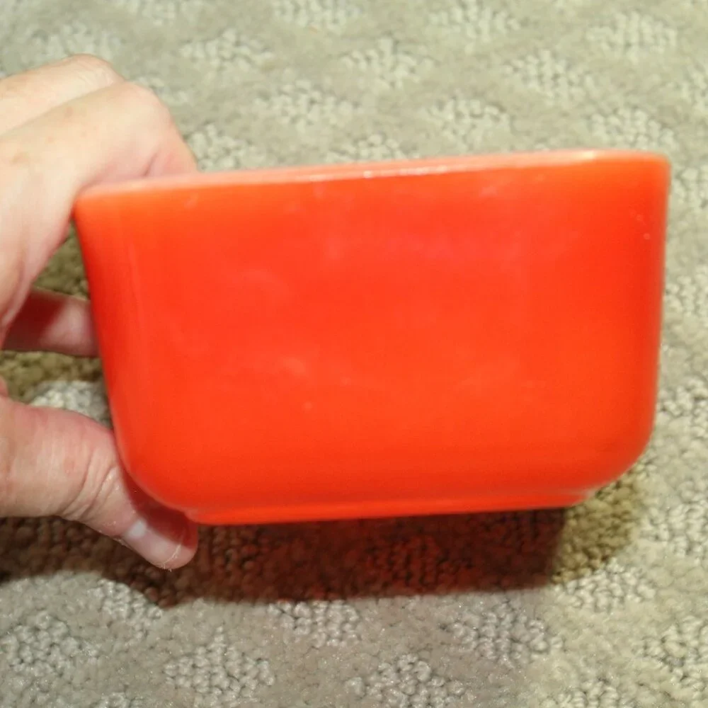RARE!! Vtg 30s/40s McKee Square Red Milk Glass Refrigerator Storage Bowl no Lid